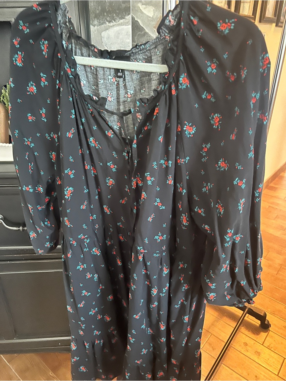torrid Black Floral Top with Pink and Teal Accents